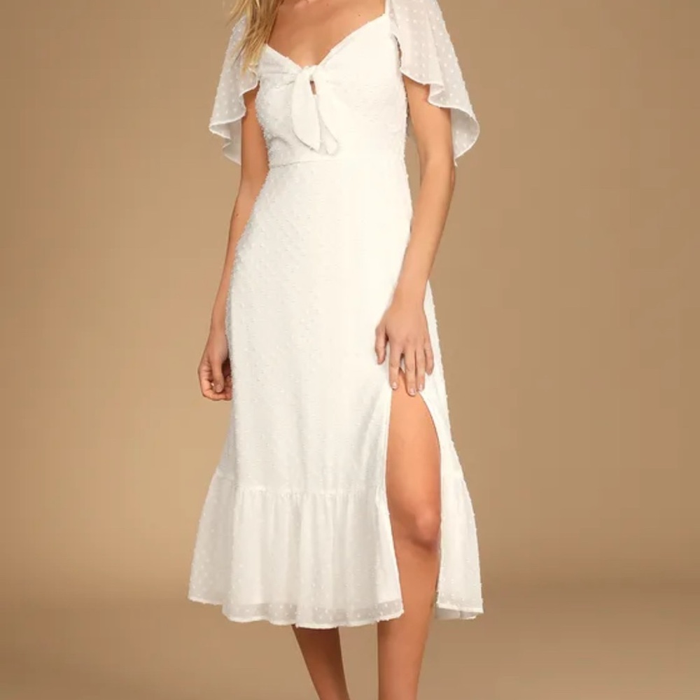 Lulus Only Lovers White Swiss Dot Midi Dress